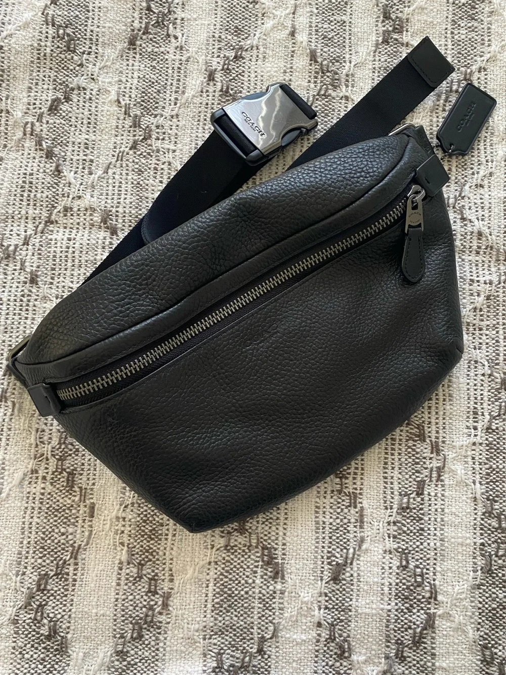 Coach Grande Black Pebbled Leather Belt Bag - Picture 1 of 9